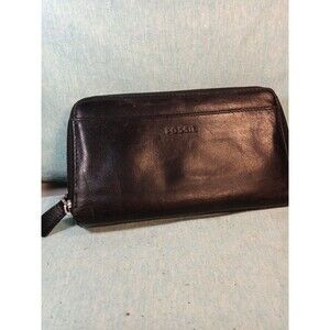 Fossil Zip Around Wallet Clutch Black Smooth Leather Excellent Condition 7”x4”